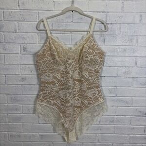 Pinsy Shaping Lace Shapewear Bodysuit Womens Size 2X White Nude